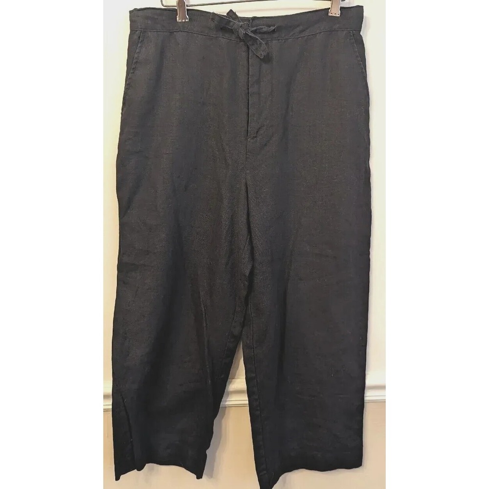 Relativity Womens Size M Black 100% Linen Capri Pants Drawstring Coastal Beachy‎